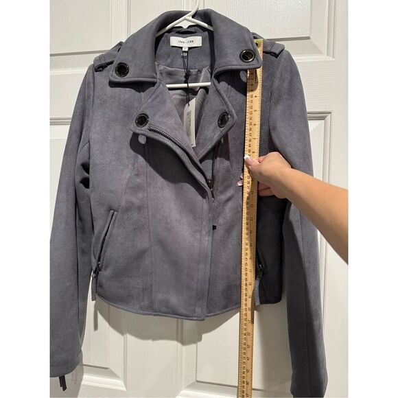NWT JOHN + JENN Felix Faux Suede Moto Jacket Gunmetal Grey Women’s Small - Picture 9 of 12